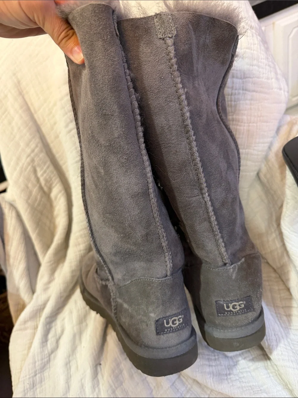 UGG Tall Button-Trim Shearling Boots in Gray